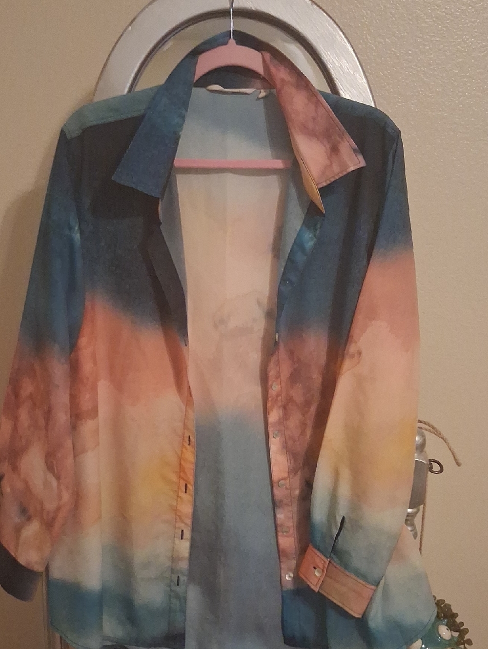 Soft Surroundings Ombre Shirt in Teal, Peach & Yellow